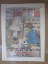 vintage Cozy Homes American Ideal radiator co. reprint poster promo 1970's 20507