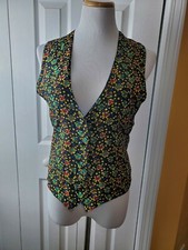 90's Olympic Blouses 100 % Silk Vest Patterned Front Women's Size Medium...