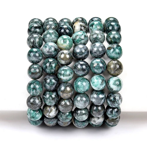 Natural Pyrite in Green Jade Gemstone 8MM 10MM 7.5 inch Round Bracelet(S20) - Picture 1 of 3