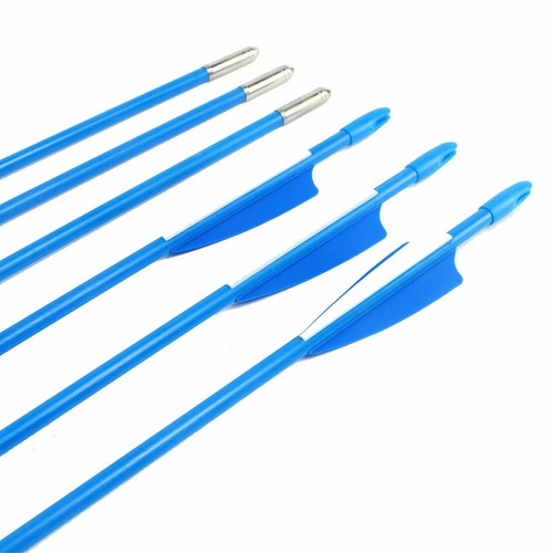 12pcs 28" Fiberglass Arrows Hunting Practice Archery Training Blue Vanes - Picture 3 of 5