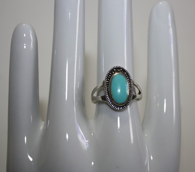 Vintage Marcasite Sterling Silver 925 CW Faux Turquoise Sz 8.5 Ring 3.58 gr