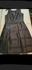 Taylor Nordstrom Black Striped Fit Flare Lined Belted Dress Sz 8 Skater