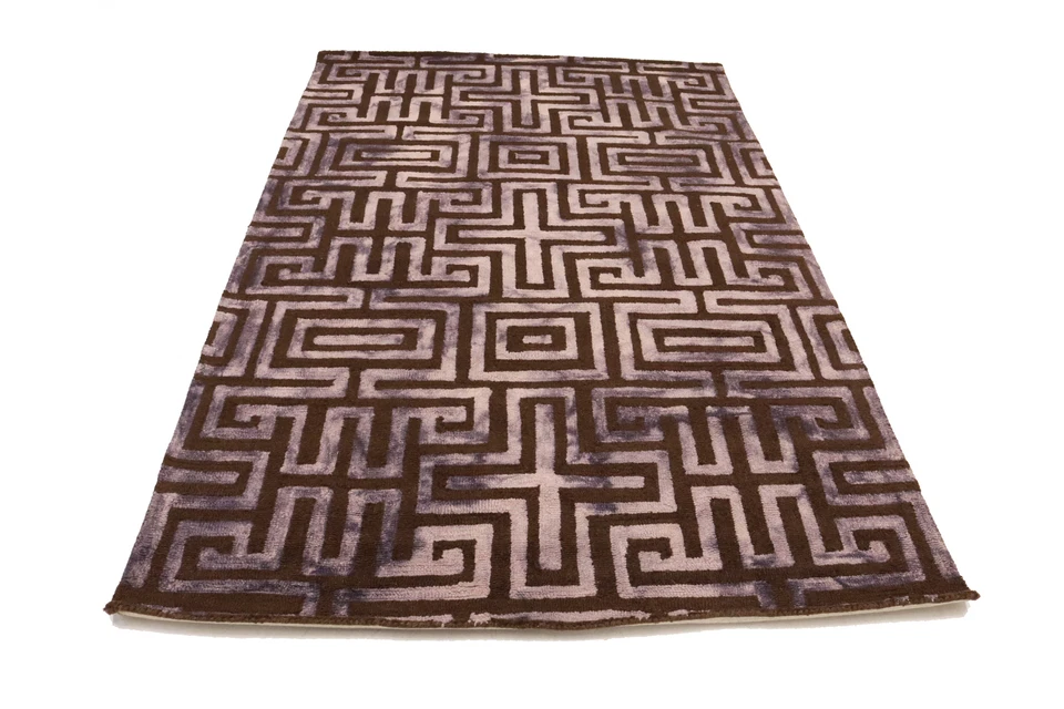 Brown Geometric Design Office 5x8 Contemporary Carpet Hand-Tufted Modern Rug - Image 2 of 4