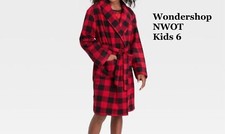 Kids' Buffalo Plaid Fleece Robe Size 6 Red Black Check Christmas Cabin Lounge