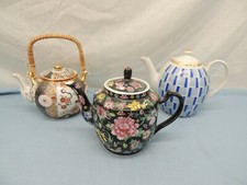 LOT OF 3 SMALL TEAPOTS 5-7 INCH TALL PORCELAIN OR CERAMIC MADE IN CHINA