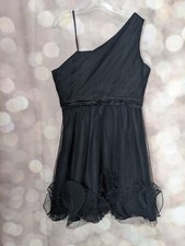 Max & Cleo Women's Black Cocktail Style Dress W Ruffle Accent One Shoulder Sz 12