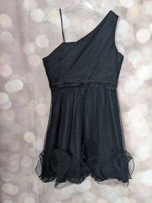 max and cleo black one shoulder dress Max & Cleo Women's Black Cocktail Style Dress W Ruffle Accent One Shoulder  Sz 12
