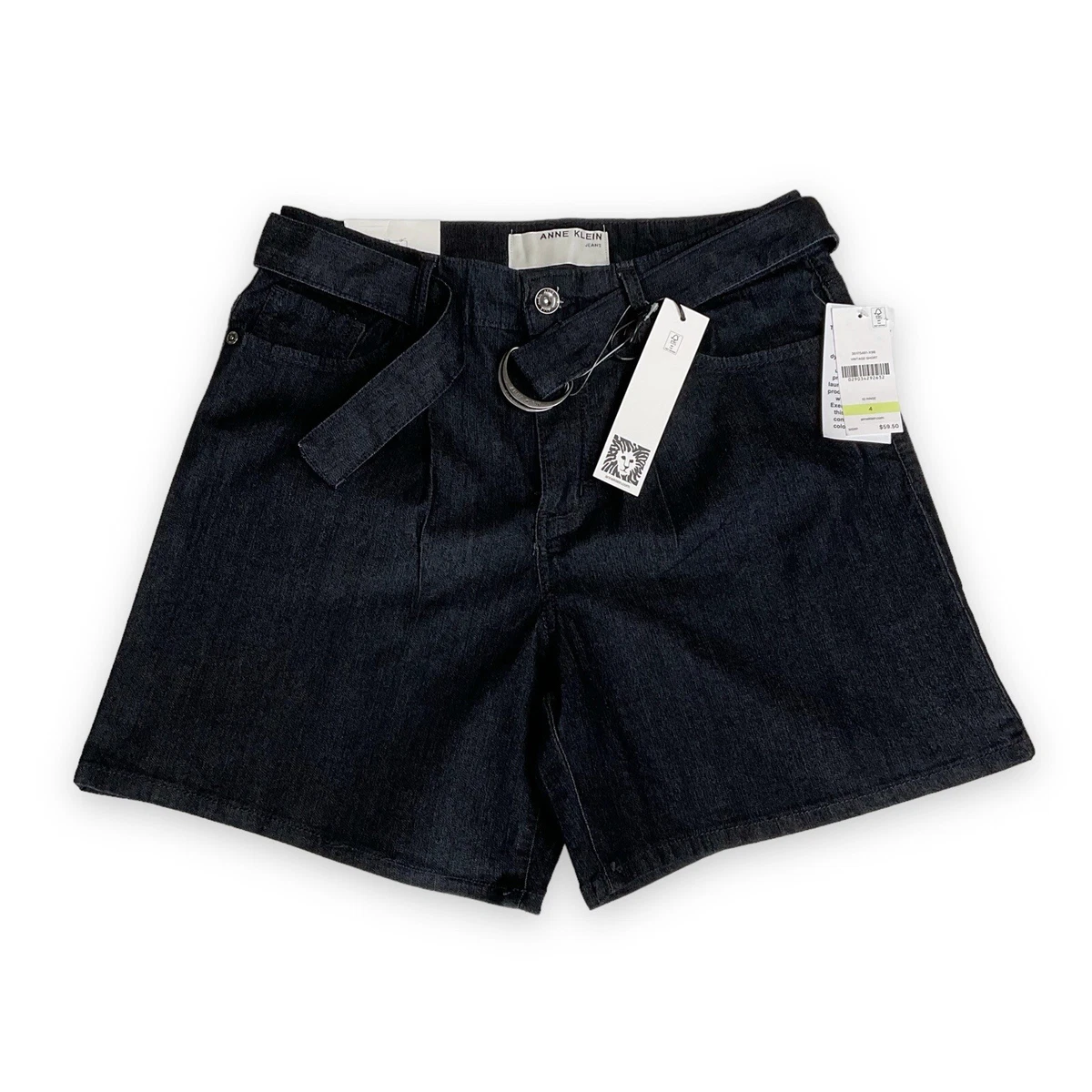 Anne Klein Womens Dark Indigo Blue Pleated High Rise Chambray
