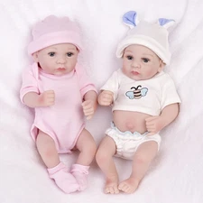 10" Twins Baby Dolls Lifelike Newborn Doll Full Body Vinyl Silicone Reborn Gifts