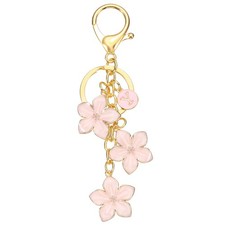 Initial Letter Flower Keychain, Alphabet Y Cherry Blossom Keyring, Pink