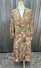 Joe Browns Vintage Roses  Size 4 Midi Dress Lace Trim Green Pink Charity Sale