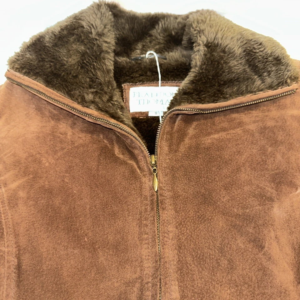 Chaqueta de mujer Brandon Thomas de cuero marrón manga larga talla pequeña Foto 4 de 4