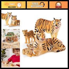 4-Piece Tiger Family Animal Figures Set - Safari Playset for Kids, Wild Animals
