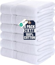 6 Pack Medium Bath Towel Set, 24 by 48 Inches, 500 GSM 100 Ring Spun Cotton,...