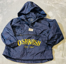 Oshkosh Pullover Anorak Wind Jacket Boys 4/5 Navy Blue Zip Pocket Hood New Con