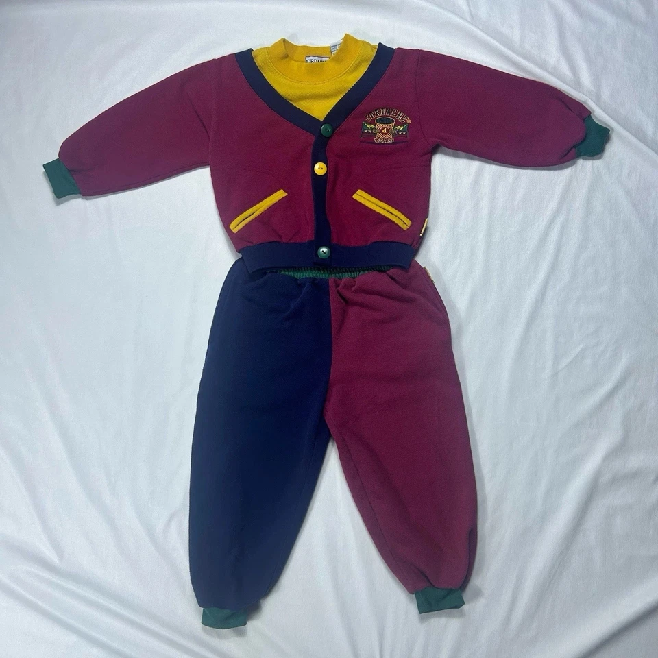 Vintage Jordache Set Baby 3 Monate 2 Teiler Trainingsanzug Rot Navy Blau Outfit 90er