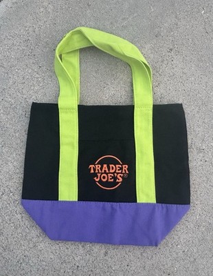 Trader Joe's Black Green Purple Canvas Foldable Reusable Shopping Bag Solid