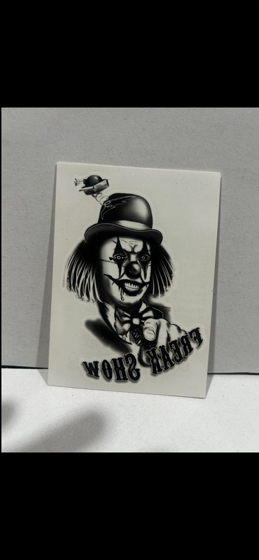 Flatline Corp. Black & White Clown Temporary Tattoo