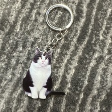 Cat Keychain Tuxedo Kitty Keyring Feline Bag Charm Cute Tail Fob Cat Lady Gift
