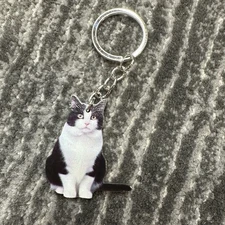 Cat Keychain Tuxedo Kitty Keyring Feline Bag Charm Cute Tail Fob Cat Lady Gift