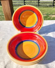 Lot Of Four Royal Norfolk 7.5" Soup Cereal Bowls Mambo Yellow Center Excellent 