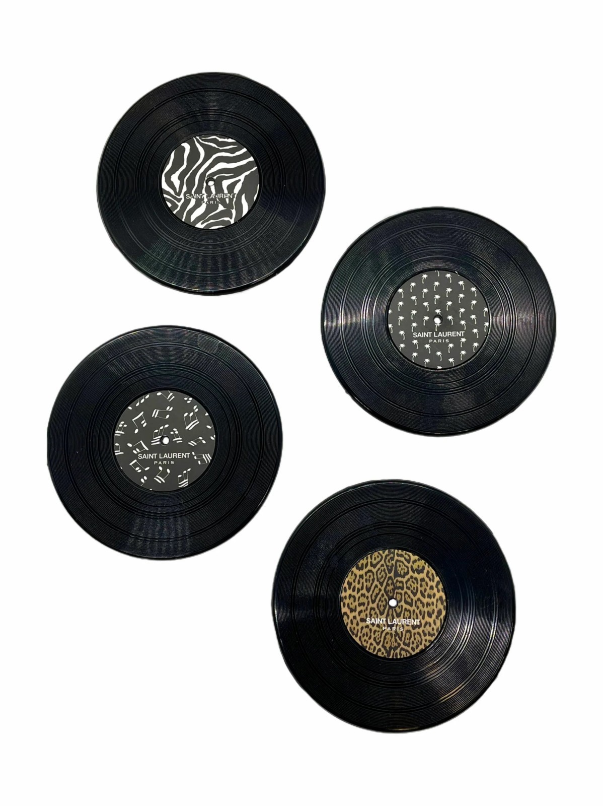 Saint Laurent Rive Droite Paris Leopard Vinyl Record Coasters Music Set