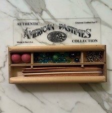 Authentic American Pastimes Collection Glass Marbles Set Wooden Box Made in USA