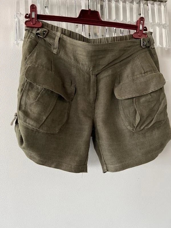 Women Balmain Shorts Khaki Linen M