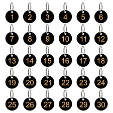 30Pcs Number Tags 1-30 35mm Round Key Tags for House Lockers Black-Yellow