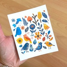 Temporary tattoo sheet Birds, Whimsical Motives, Tiny Colorful Tattoos, Autumn