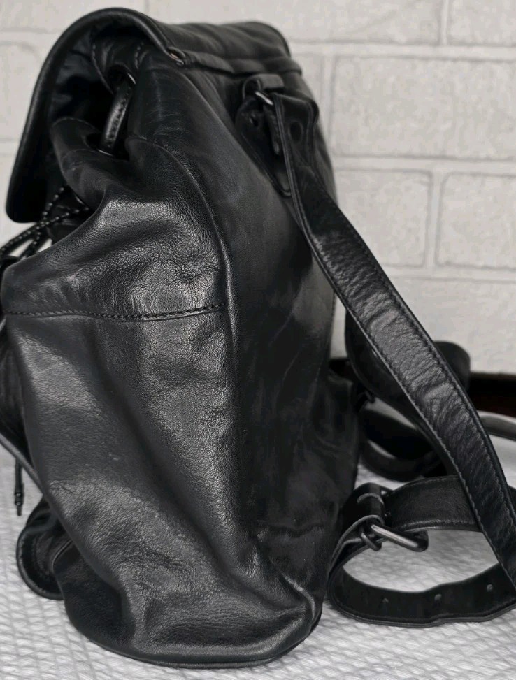 Tumi Mini Black Leather Drawstring Backpack Style… - image 9