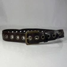 Wide Brown Genuine Leather Grommet Work Belt - Size 30