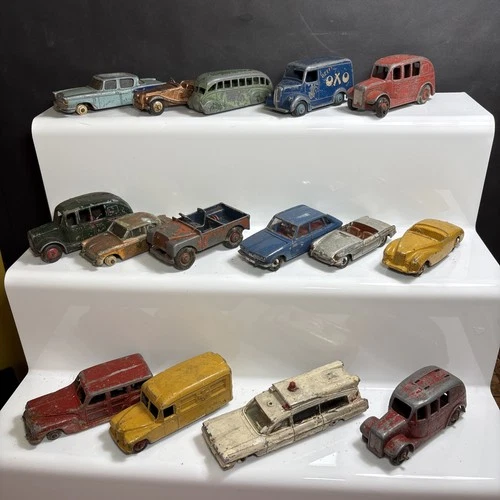 Vintage Dinky Toys Job Lot - Cars Jeep OXO Taxi Ambulance Coach Etc Playworn