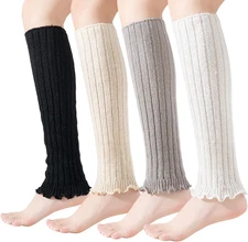 4 Pairs Leg Warmers for Women Winter Long Leg Warmers Ruffle Knit Soft Warm L...