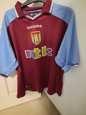 00/01 Diadora Aston Villa Home Shirt, 46/48" Chest Very Good Used Condition.