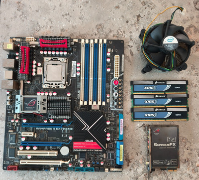 ASUS Rampage II Extreme, Intel i7-920,  6GB DDR3 Corsair XMS3, SupremeFX Audio