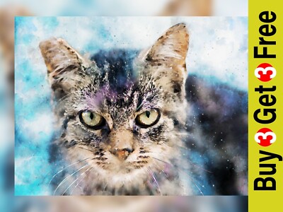 Tabby Katze Abstraktes Aquarell Gemälde Einzigartiges Geschenk 5''x7'' Druck