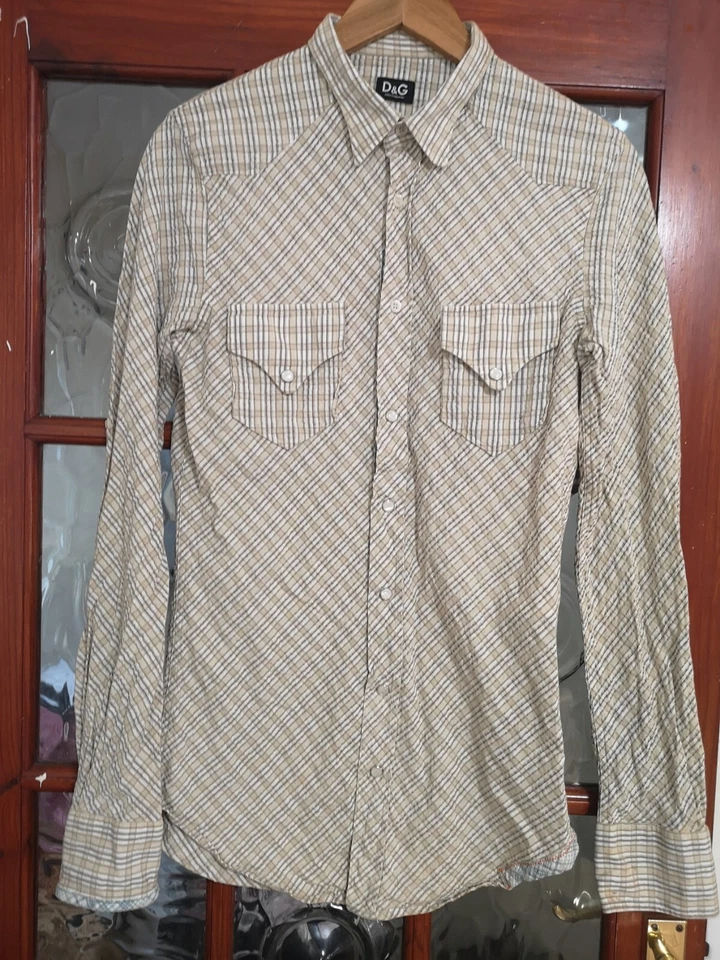 Dolce And Gabbana olive green, beige Shirt. Borderline personality. Exc. Cndn - Image 1 of 4