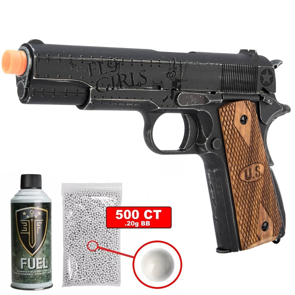 Colt 1911 Airsoft Pistol Blowback w/ Green Gas and 500 BBs - AO