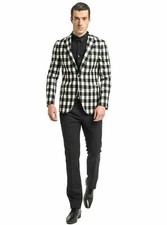 Black and White Check Men's Blazer Plaid Casual Business Slim Workwear Tuxedos