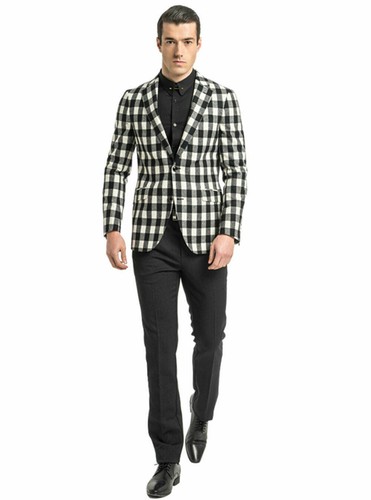 Schwarz-weiß karierter Herren Blazer kariert Freizeit Business Slim Workwear Smoking - Bild 5 von 24