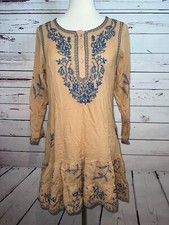 Urban Mangoz Dress Medium Bohemian Boho Hippie Beige Embroidered Sheer NWT