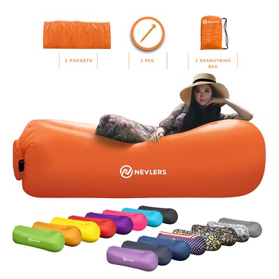 Nevlers Inflatable Blow Up Lounger Outdoor Chair Bed Travel, With Bag  Pockets