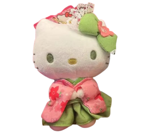 New Sanrio Hello Kitty Kimono Sakura Green Mascot Plush Chain Key Holder Charm