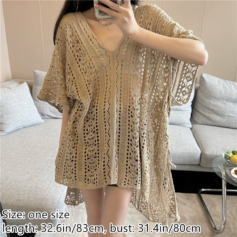 Haut Asymétrique Femme Blanc – Crochet, Manches 3/4, Motif Floral, Taille Unique