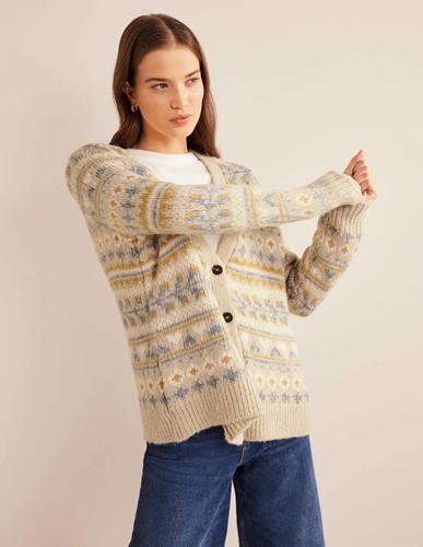 BNWT Boden Fluffy Fair Isle Oversize Cardigan Sz Large, Oatmeal Melange Fairisle - Picture 8 of 8