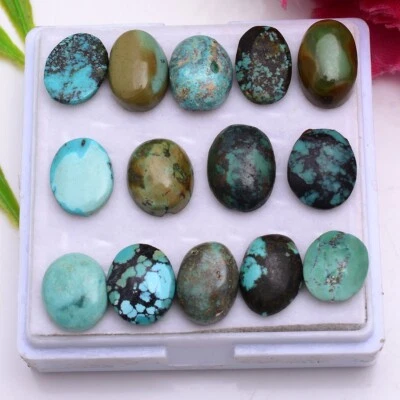 14 Stück Natürlich Tibbet Türkis 11mm-13mm Cabochon Unbehandelt Lose Edelsteine - Bild 1 von 4