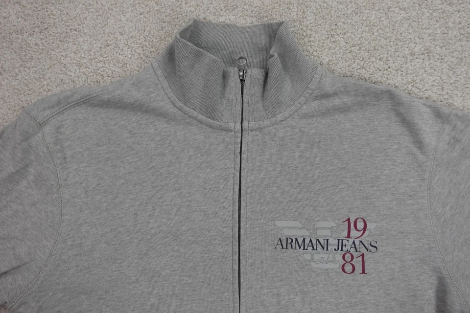 Armani Jeans Sweatshirt Mens Large Gray Fleece Full Zip Logo Spellout - Image 2 of 4