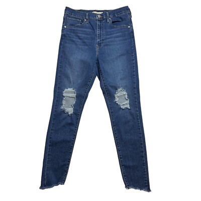 Levis Mile High Super Skinny Jeans Womens Size 31 Distressed Raw Hem Blue Denim