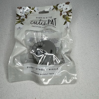 Ryan & Rose Cutie Pat Pacifier and Teether Slant Stage 1 Nipple Brand New Slate